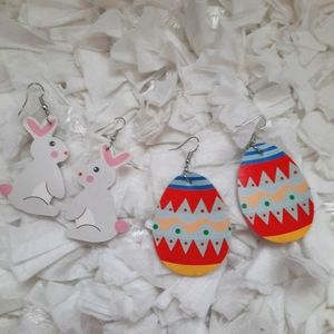 Easter Bundle Faux Leather Earrings Bunnies Eggs Lightweight NWOT